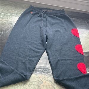 Aviator Nation Gray Joggers with Red Heart Accents